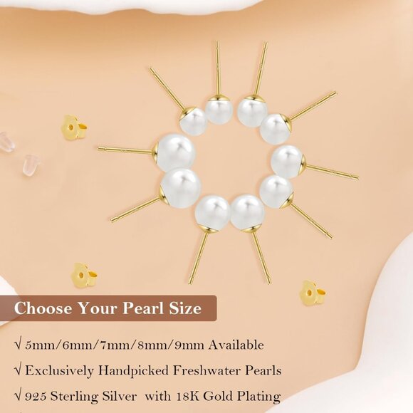 Freshwater Pearl Stud Earrings Silver 6mm Hypoallergenic Gift Ready - Picture 4 of 6